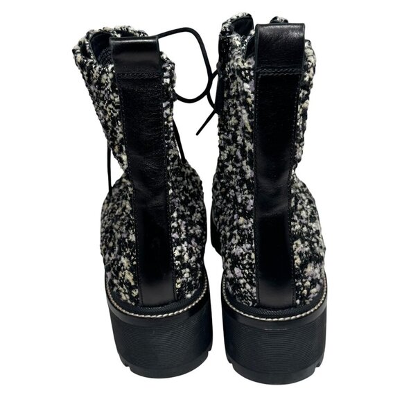 TORY BURCH Miller 50MM Lug Sole Tweed & Leather Combat Boots Bootie New Size 10 - Picture 6 of 7